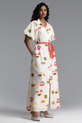 Paulina Resort Tailored Puff Sleeve Print Woven Maxi Dress
