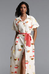 Paulina Resort Tailored Puff Sleeve Print Woven Maxi Dress