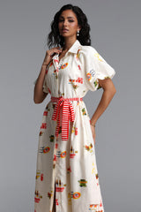 Paulina Resort Tailored Puff Sleeve Print Woven Maxi Dress