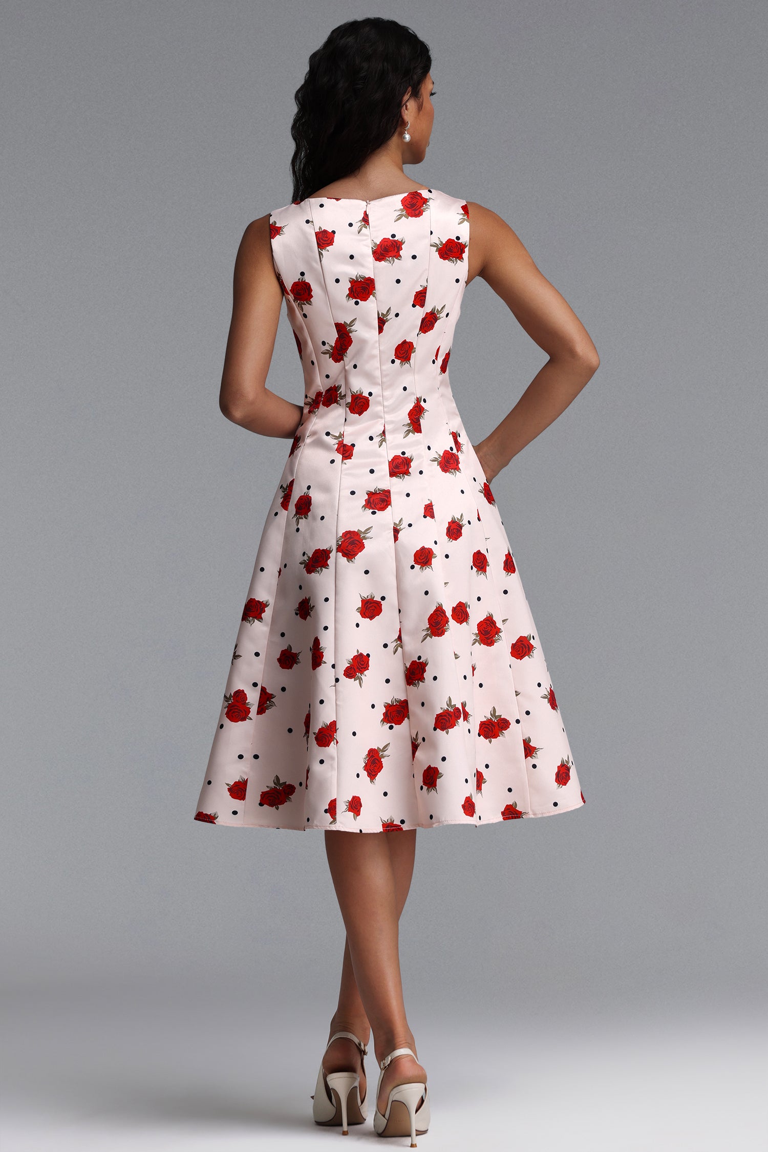 Edan Elegant Tailored Sleeveless Floral Print Satin Midi Dress