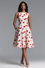 Edan Elegant Tailored Sleeveless Floral Print Satin Midi Dress
