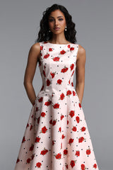 Edan Elegant Tailored Sleeveless Floral Print Satin Midi Dress