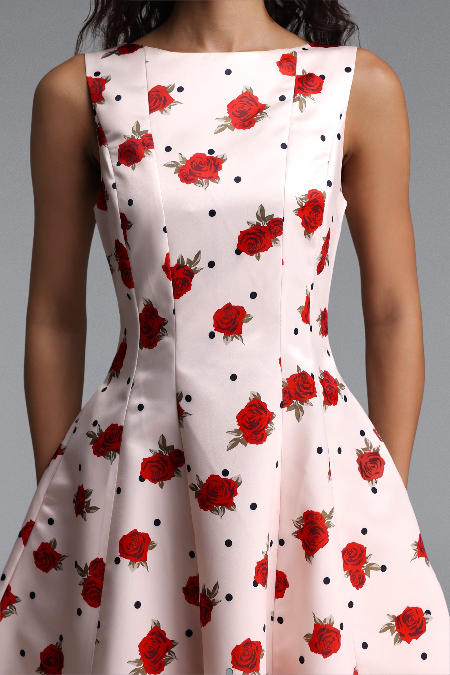 Edan Elegant Tailored Sleeveless Floral Print Satin Midi Dress