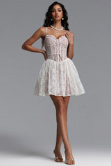 Shelby Chic Cinched Sleeveless Floral Lace Mini Dress