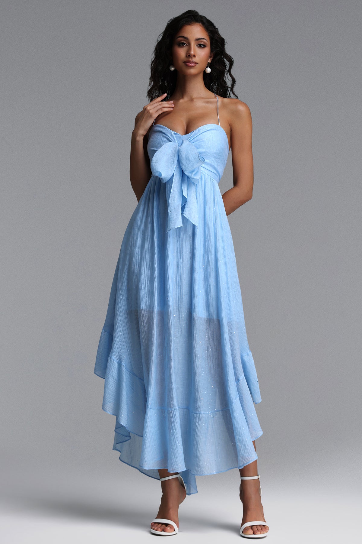 Eyola Resort Flowy Sleeveless Bow Chiffon Maxi Dress