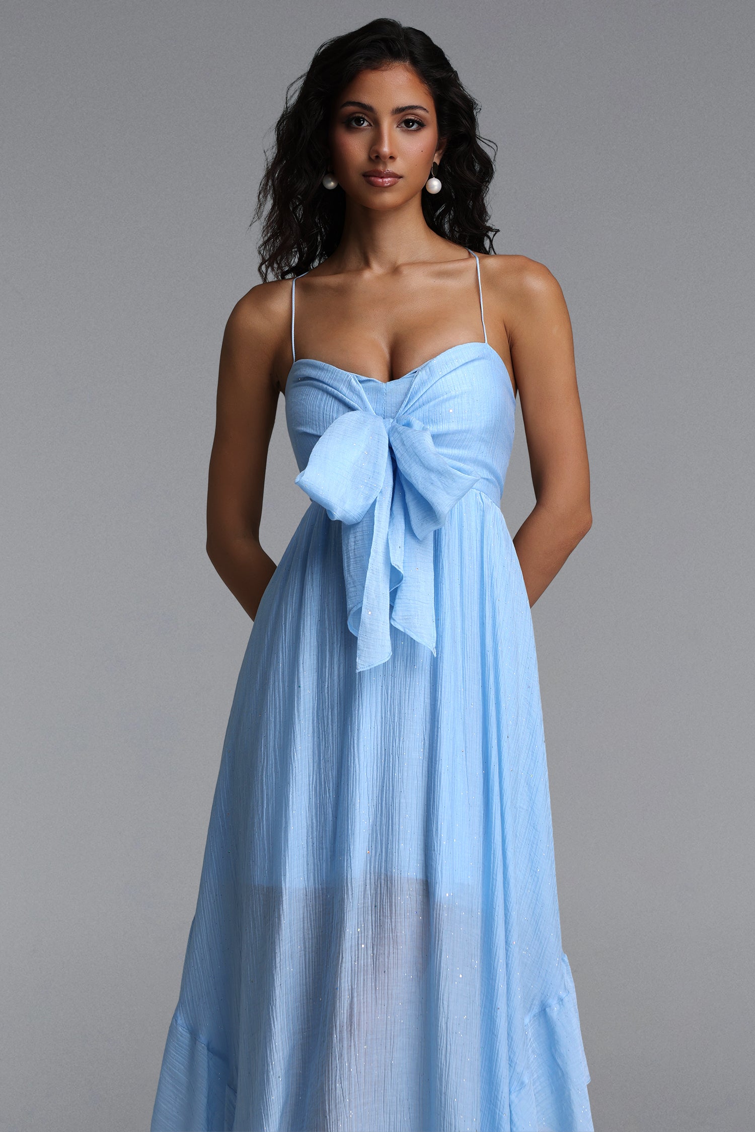 Eyola Resort Flowy Sleeveless Bow Chiffon Maxi Dress