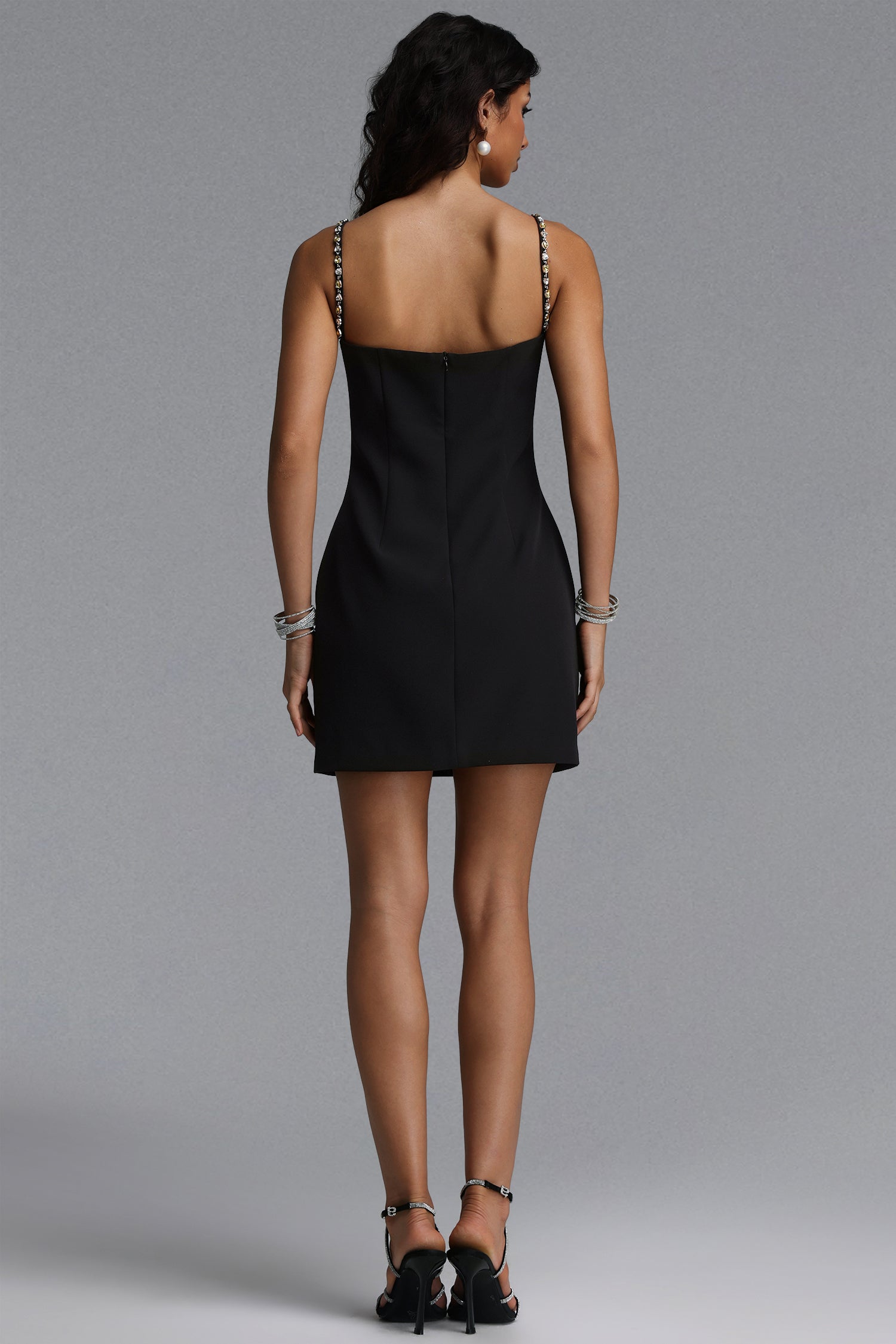 Jesmin Elegant Tailored Sleeveless Rhinestone Woven Mini Dress