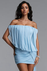 Merrit Sexy Off Shoulder Ruched Mesh Mini Dress