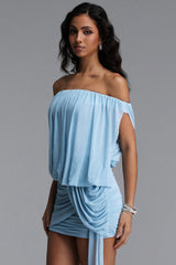 Merrit Sexy Off Shoulder Ruched Mesh Mini Dress