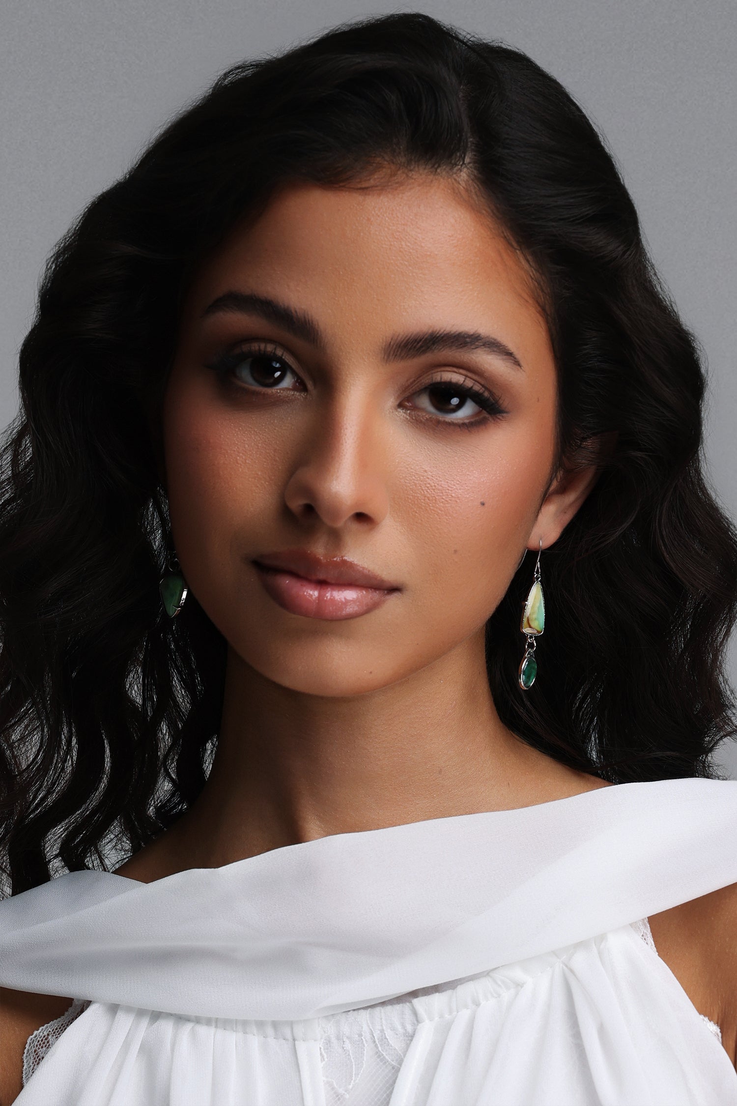 Emilia Asymmetrical Green Dangle Earrings