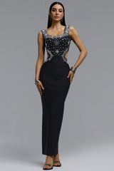 Steffi Luxurious Contour Wide Strap Gradient Square Rhinestone Bandage Maxi Dress