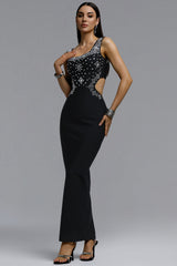 Steffi Luxurious Contour Wide Strap Gradient Square Rhinestone Bandage Maxi Dress