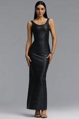 Jesse Minimal Contour Wide Strap U Neck Metallic Stripe Bandage Midi Dress