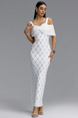 Zambezi Chic Contour Off Shoulder Twist Rhinestone Lattice Bandage Maxi Dress