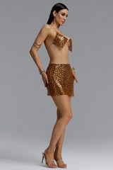 Yurio Sexy Sequin Halter Triangle Cup Mini Top And Skirt Set