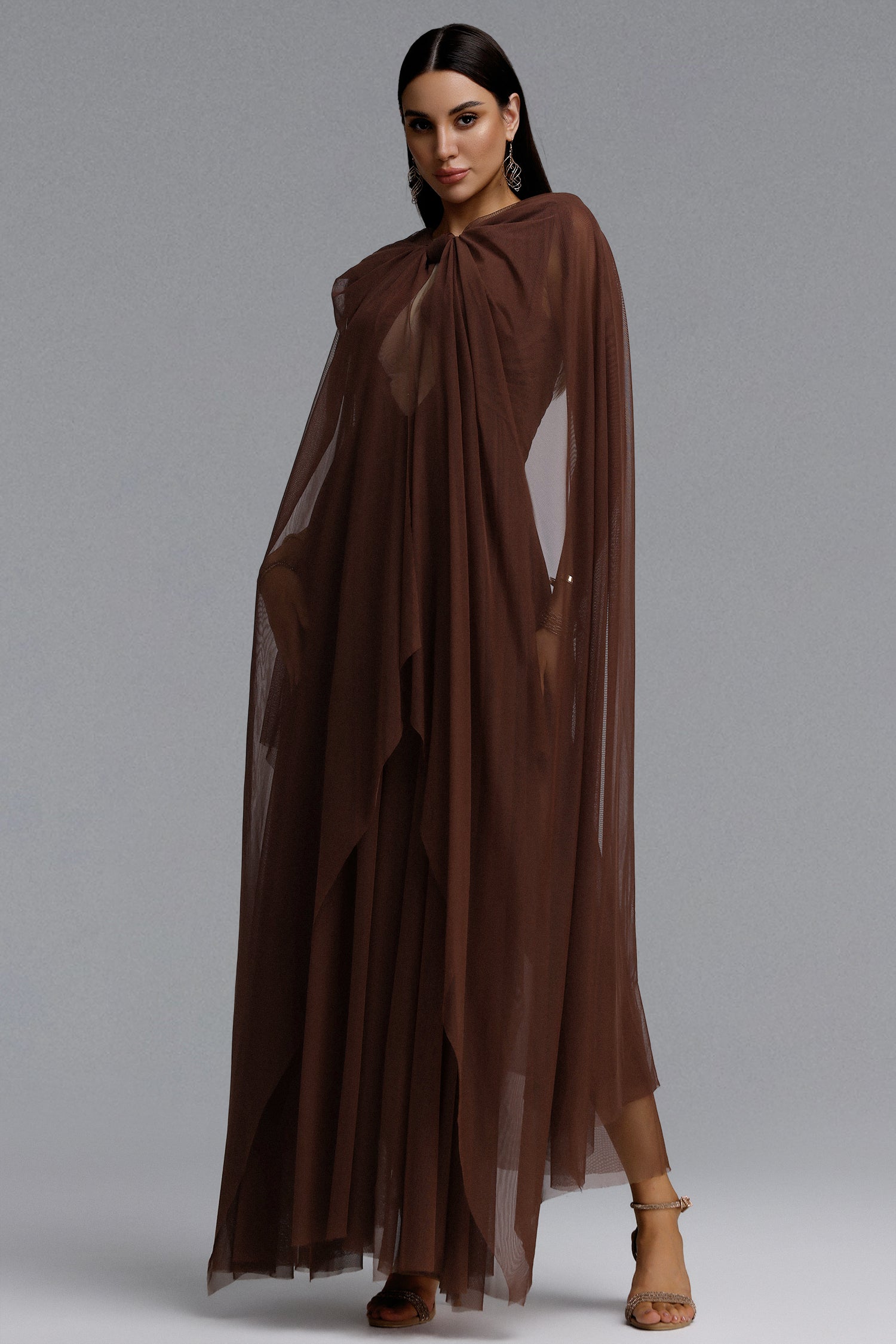 Paul Vintage Halter Twist Knot Cutout Flowing Panel Maxi Dress
