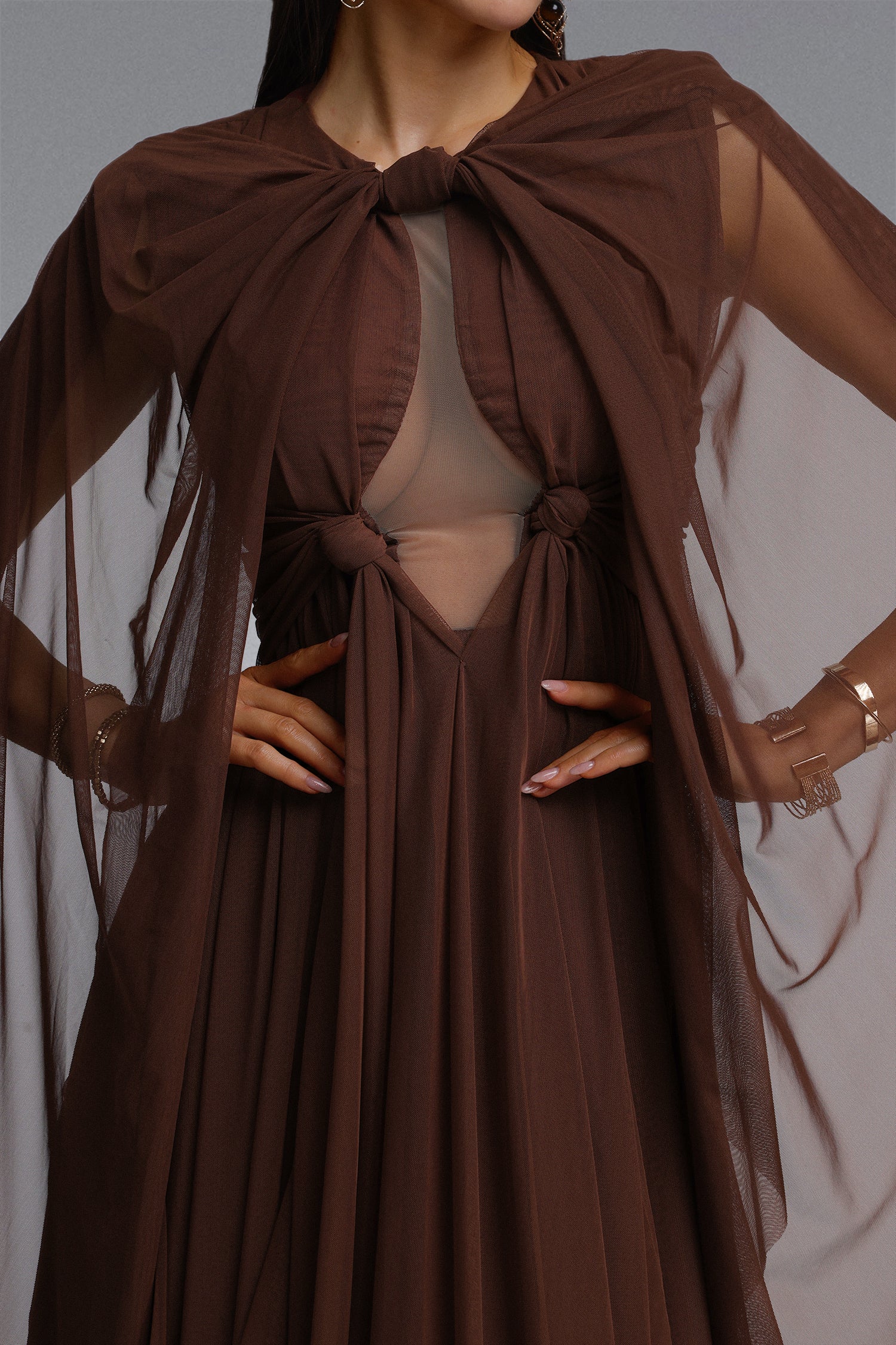 Paul Vintage Halter Twist Knot Cutout Flowing Panel Maxi Dress
