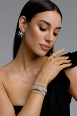 Jaca Layered Cross Pave Rhinestone Open Cuff Bangle