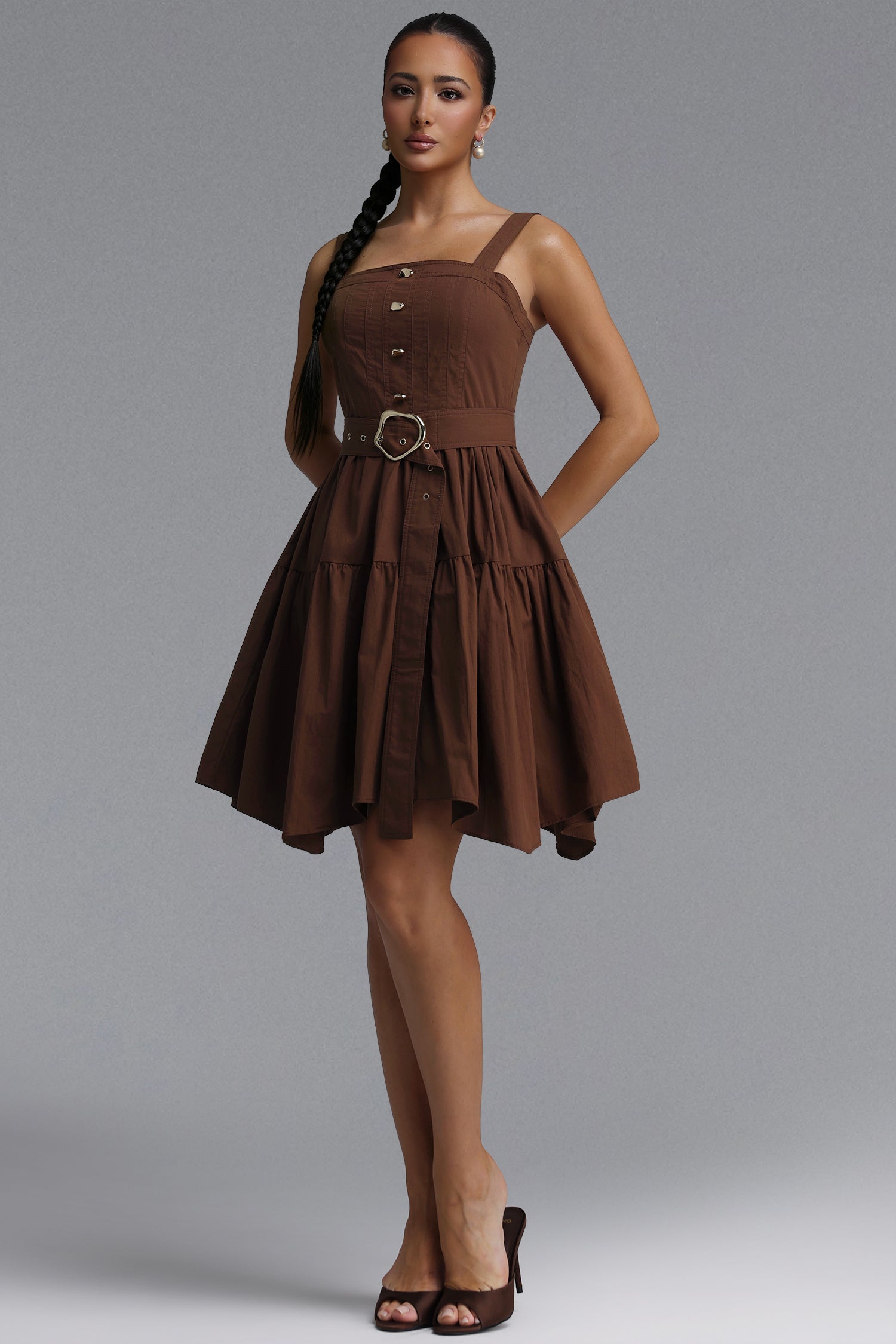 Novalee Resort Flowy Sleeveless Woven Brown Mini Dress
