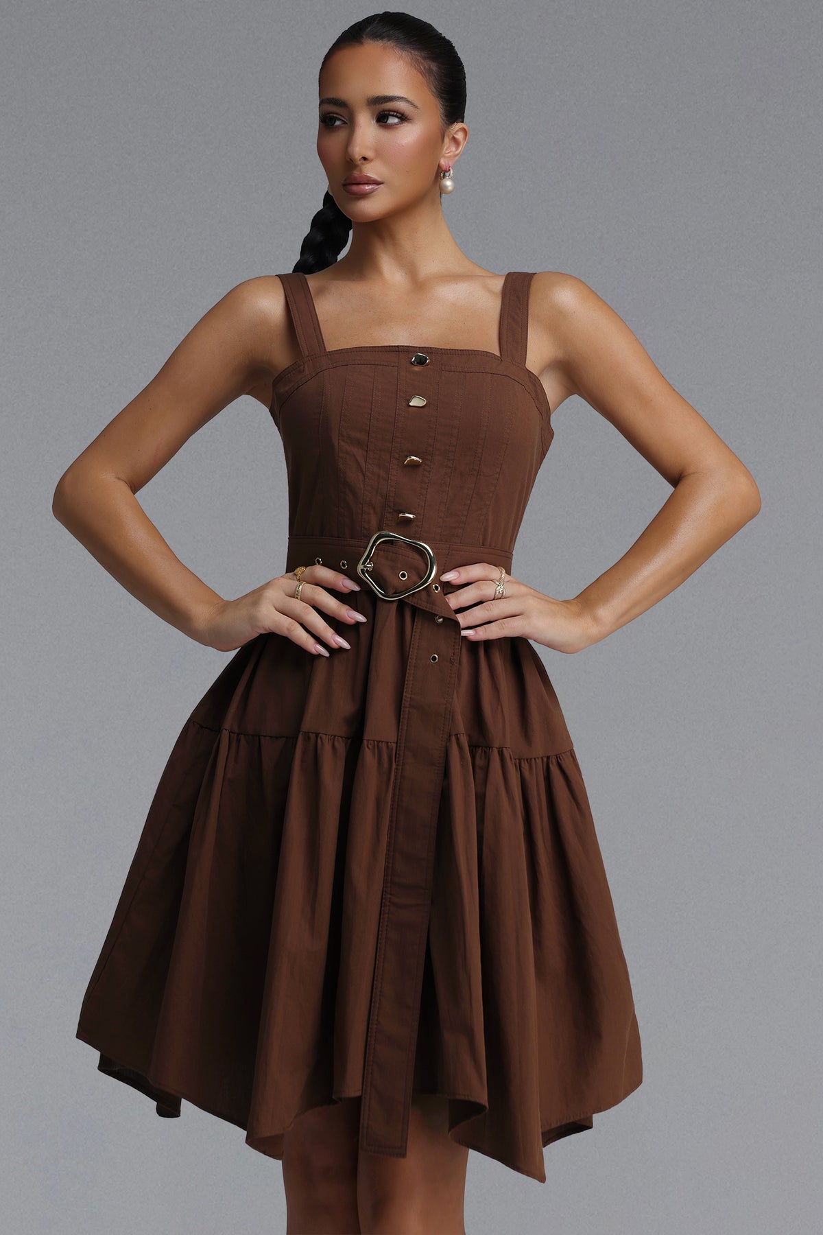 Novalee Resort Flowy Sleeveless Woven Brown Mini Dress