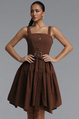 Novalee Resort Flowy Sleeveless Woven Brown Mini Dress