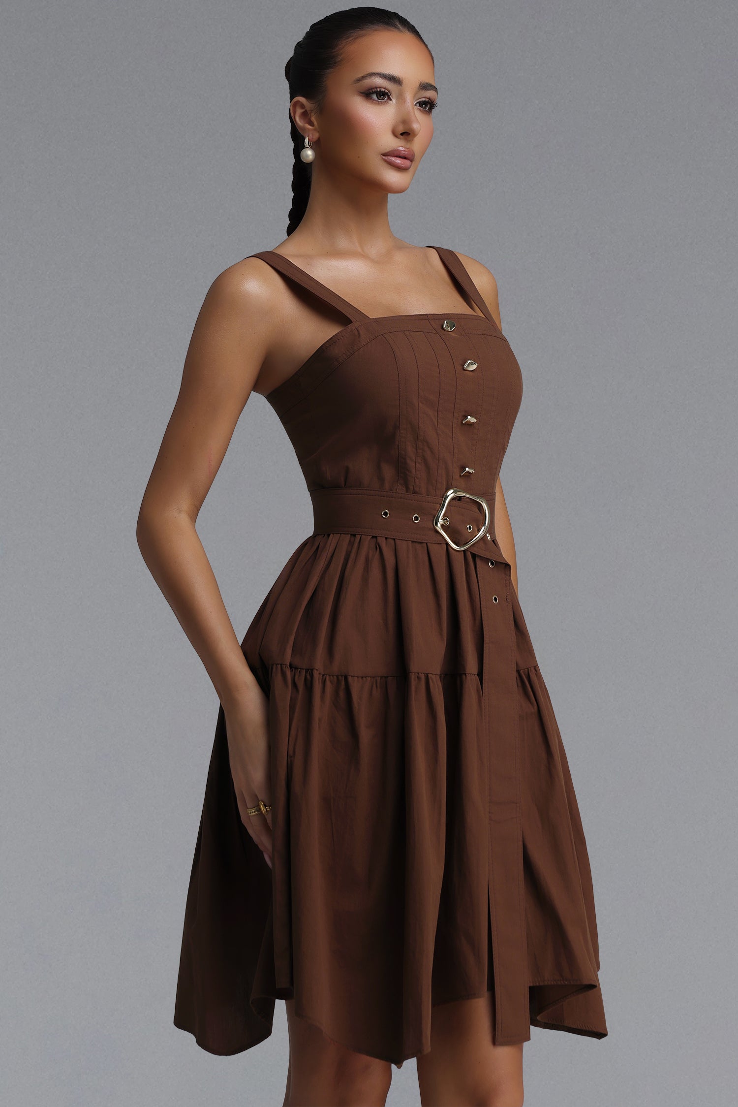 Novalee Resort Flowy Sleeveless Woven Brown Mini Dress