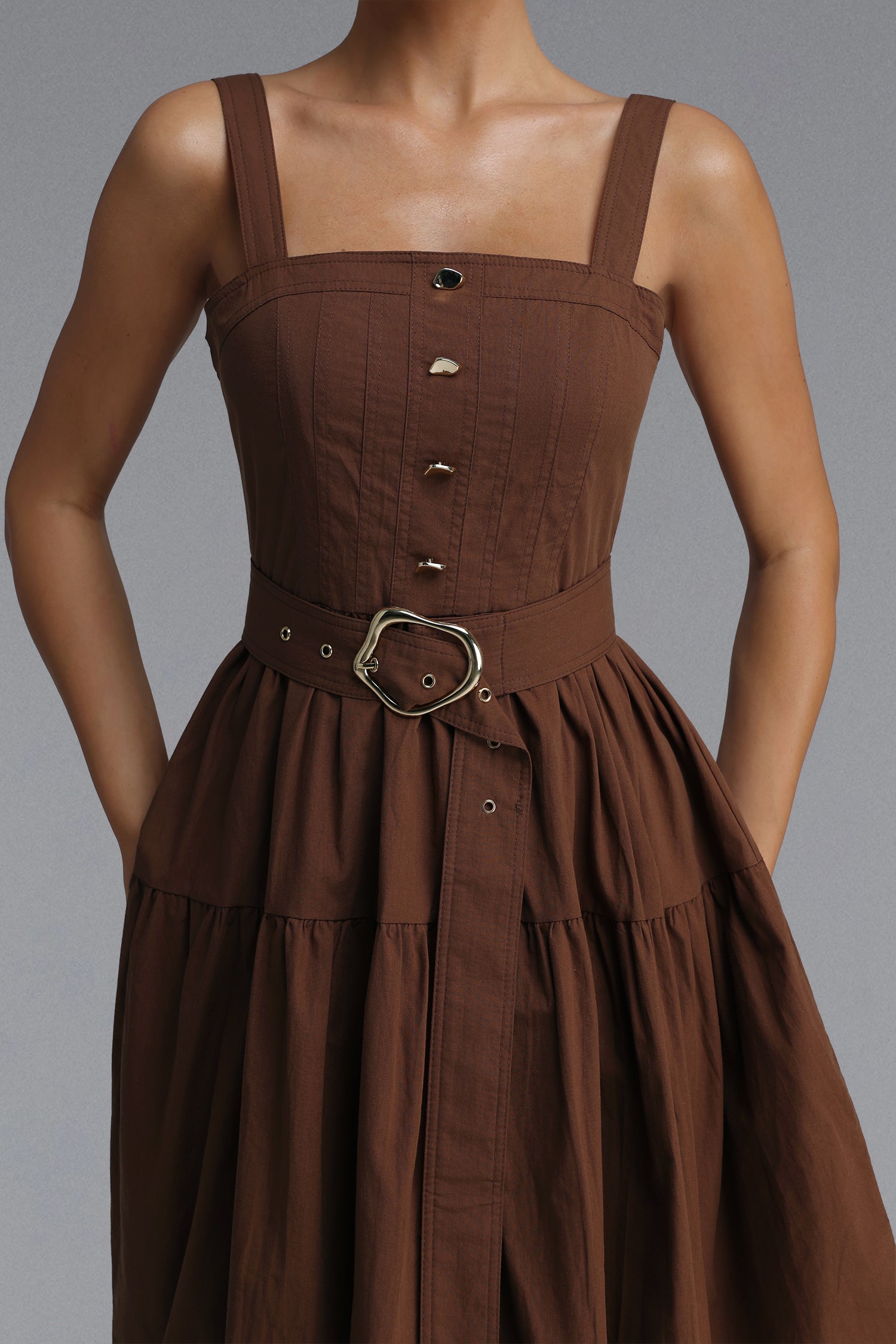 Novalee Resort Flowy Sleeveless Woven Brown Mini Dress