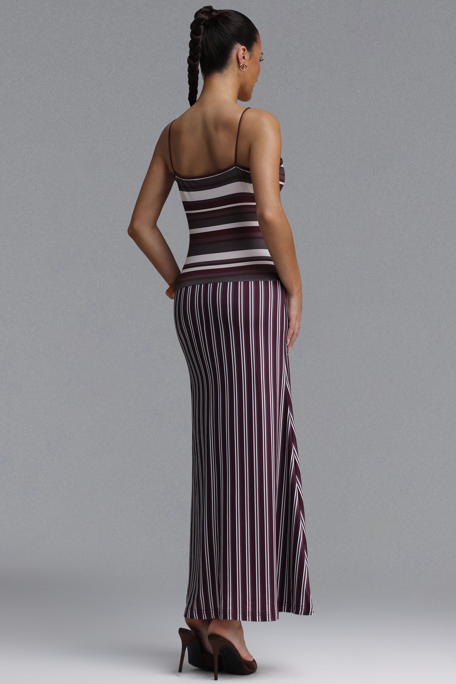 Nomi Resort Contour Beaded Spaghetti Strap Striped Woven Maxi Dress