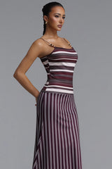 Nomi Resort Contour Beaded Spaghetti Strap Striped Woven Maxi Dress
