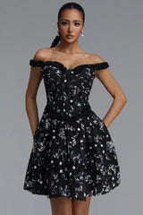 Tafari Romantic Tailored Off Shoulder Floral Woven Mini Dress