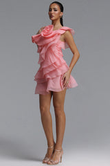 Juhly Chic Flowy Sleeveless Floral Ruffle Tiered Tulle Mini Dress