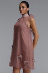 Michelle Chic Flowy Sleeveless Faux Feather Embellishment Chiffon Mini Dress