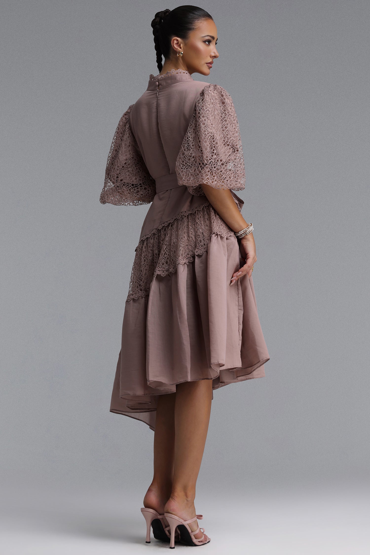 Kila Resort Flowy V Neck Puff Sleeve Woven DustyRose Mini Dress