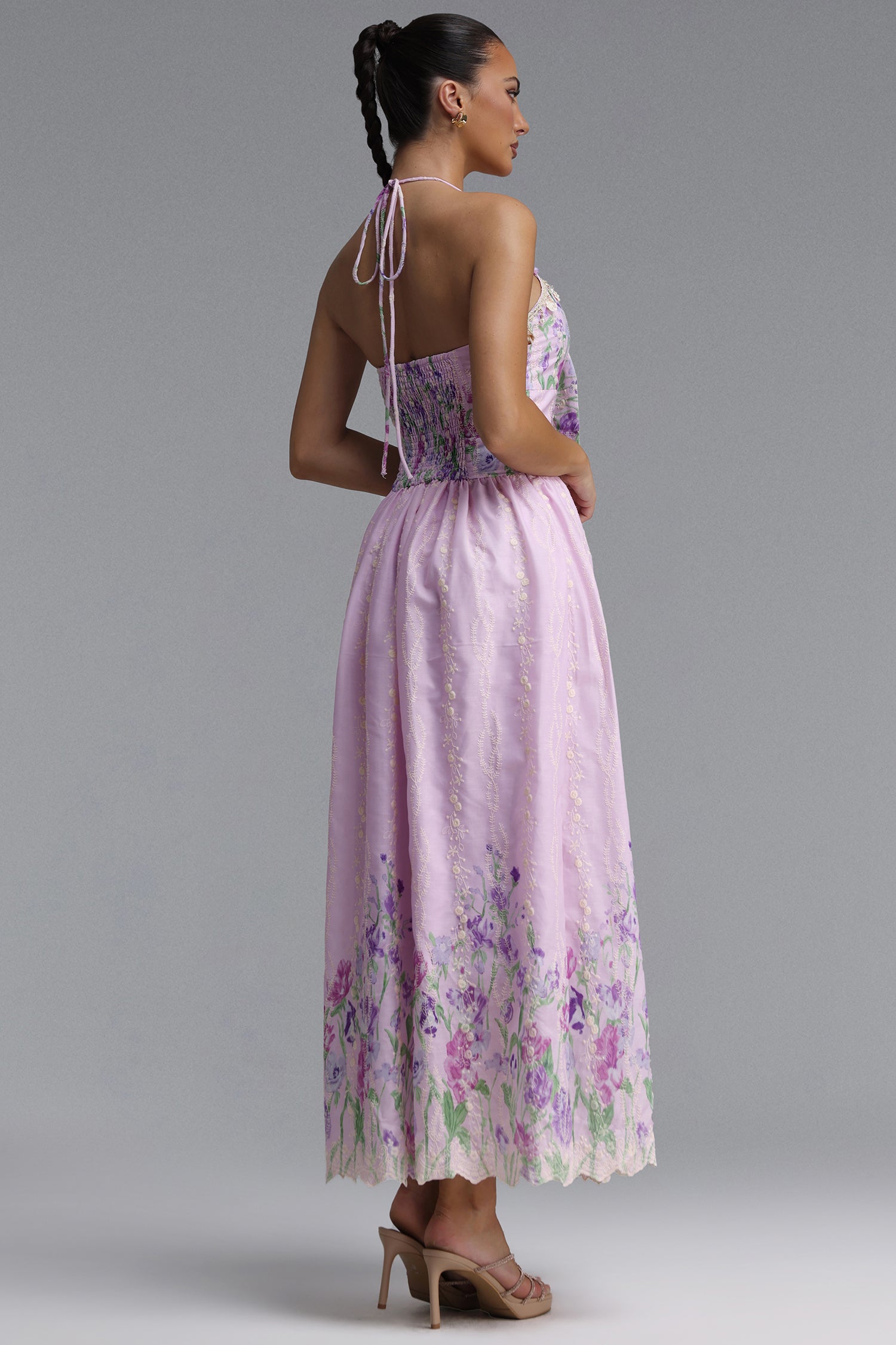 Emory Resort Flowy Spaghetti Strap Bow Floral Print Woven Maxi Dress