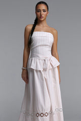Mindi Chic Tailored Sleeveless Ruffle Striped Woven Maxi Dress