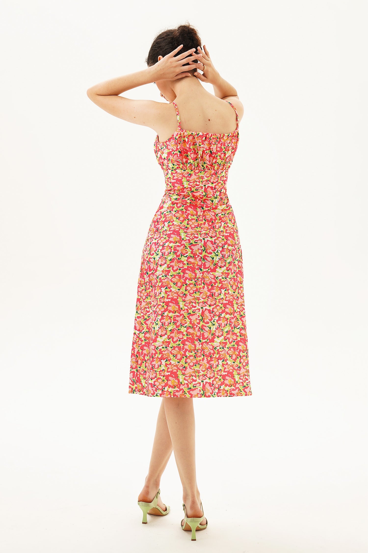 Floral Lace Up Cami Midi Dress
