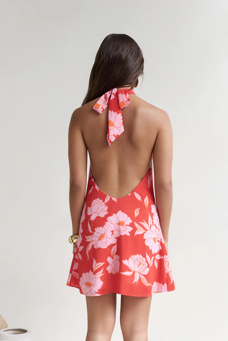 Havana Days Satin Halter Mini Dress Red