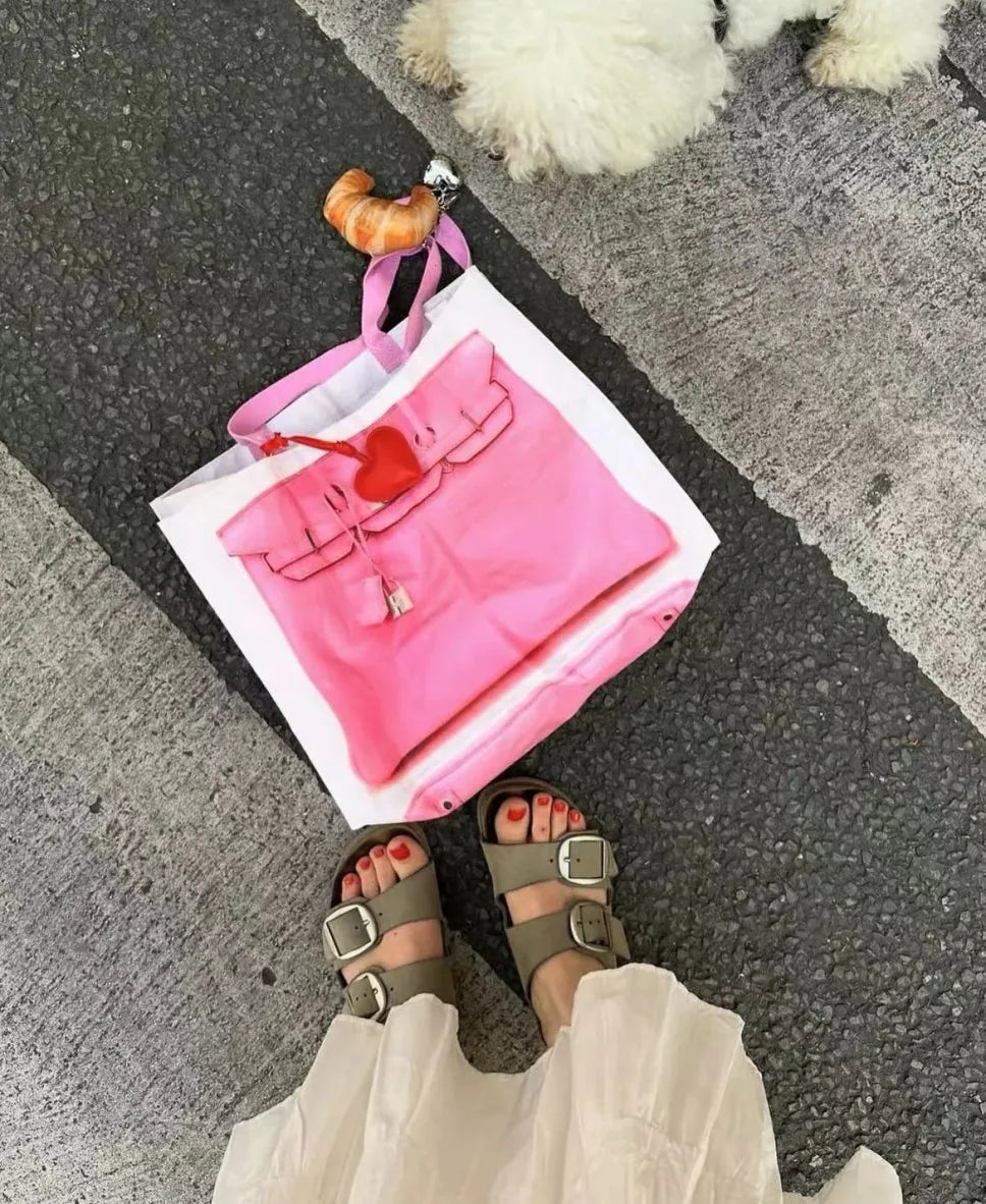 Grocery Bags Creative Parody Platinum Bag Print Woven Bag Fire Over The Net Birkin Fitness Casual Bag