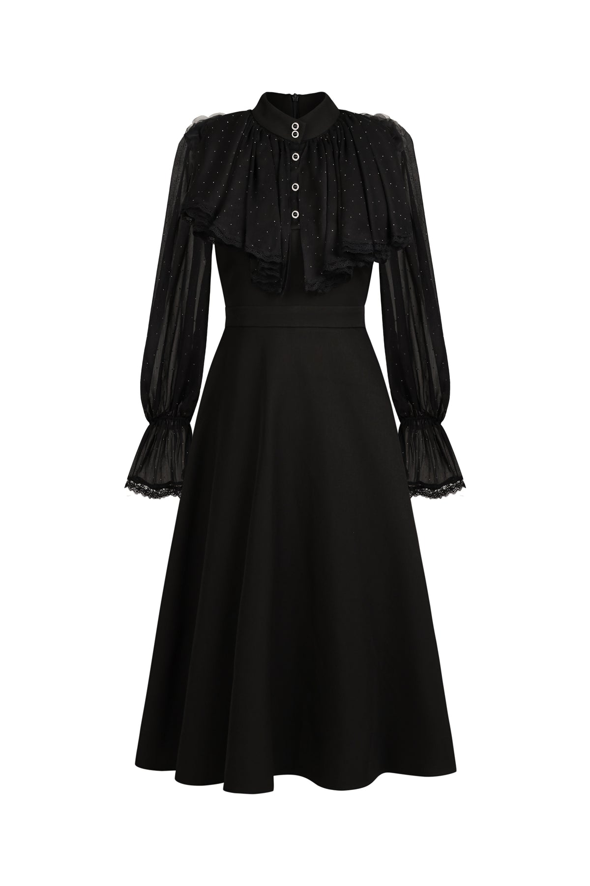 Roto Long Sleeves False Two-Piece Flowers Midi Dress