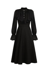 Roto Long Sleeves False Two-Piece Flowers Midi Dress