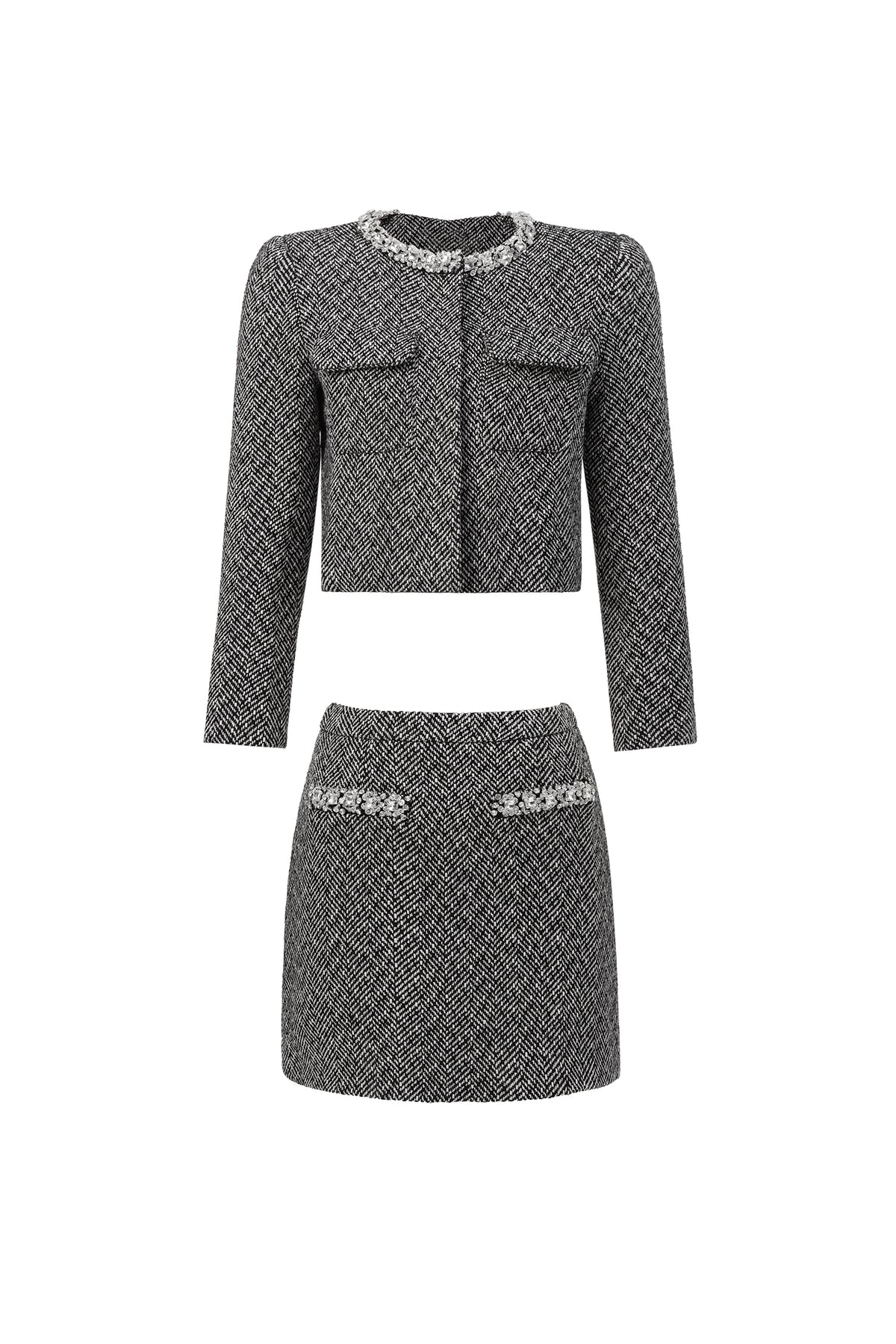 Uzaco Classic Tailored Tweed Top And Skirt Two-Piece Set