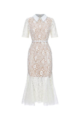 Selly Elegant Contour Short Sleeve Rhinestone Floral Lace Woven Maxi Dress