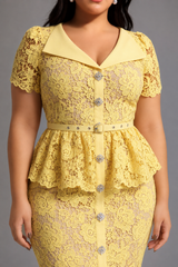 Quinn Elegant Cinched Short Sleeve Floral Lace Maxi Dress