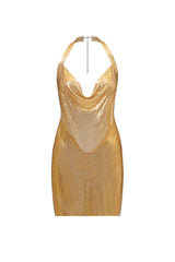 Brett Diamante Mesh Mini Dress - Gold