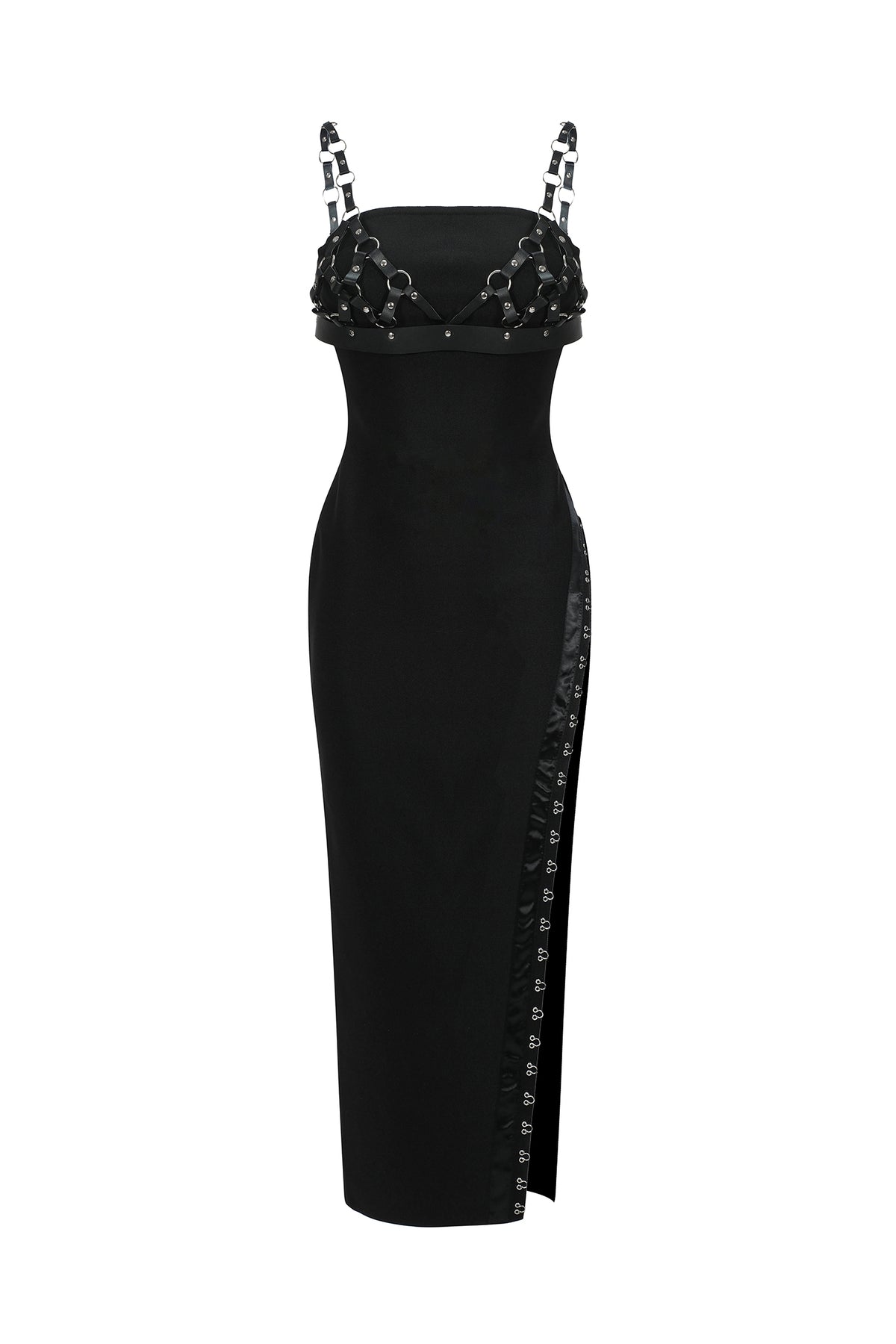 Cherrie Leather Weaved Top & High Slit Bandage Midi Dress