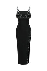 Cherrie Leather Weaved Top & High Slit Bandage Midi Dress