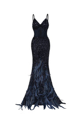 Sarah Sequin Feather Maxi Dress