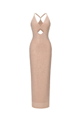 Yetta Diamante Sleeveless Midi Mesh Dress - Beige