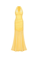 Ulasa Sleeveless Ruched Mesh Maxi Dress