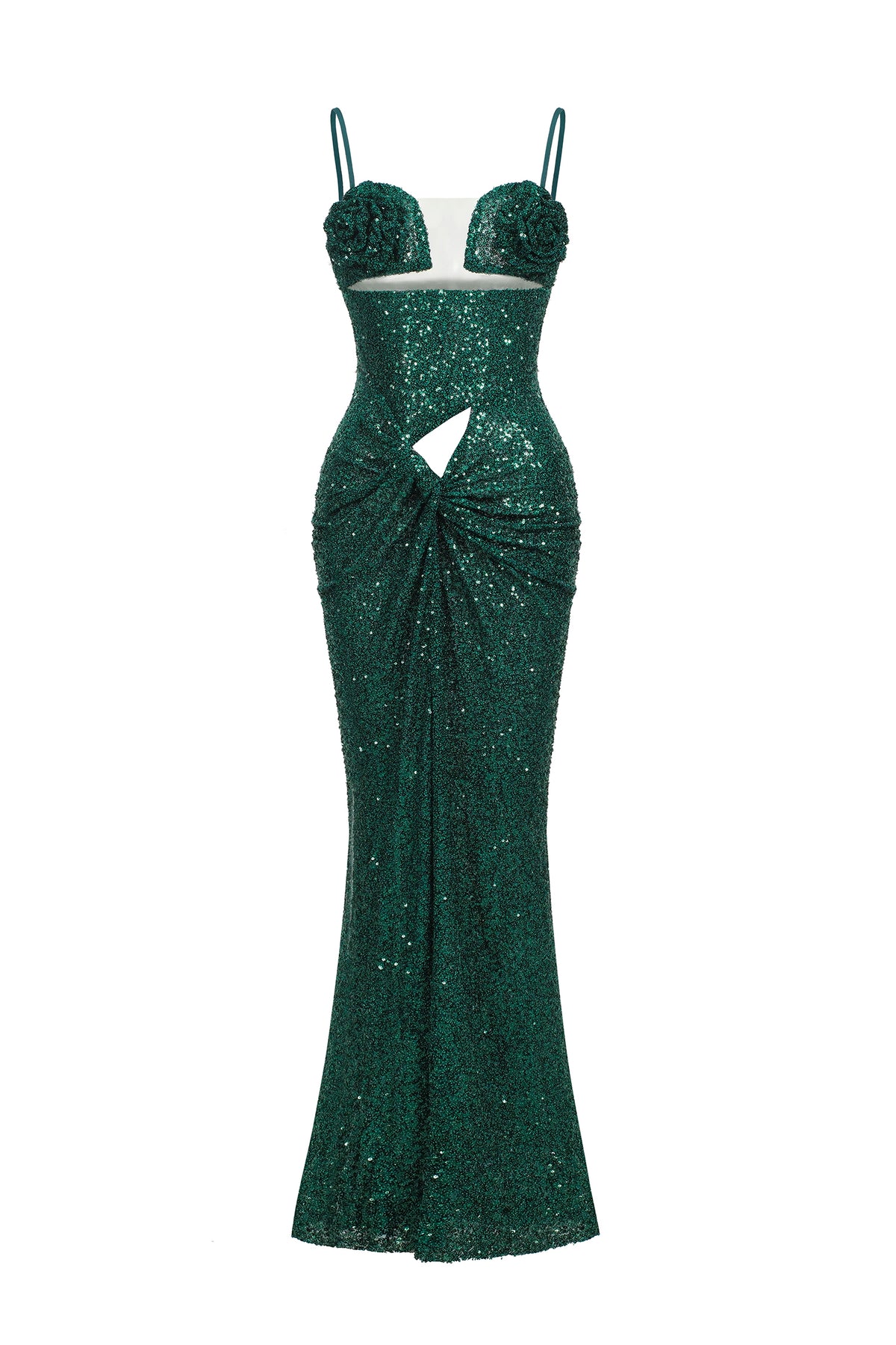 Megan Flower Cut Out Twist Slit Maxi Dress - Green